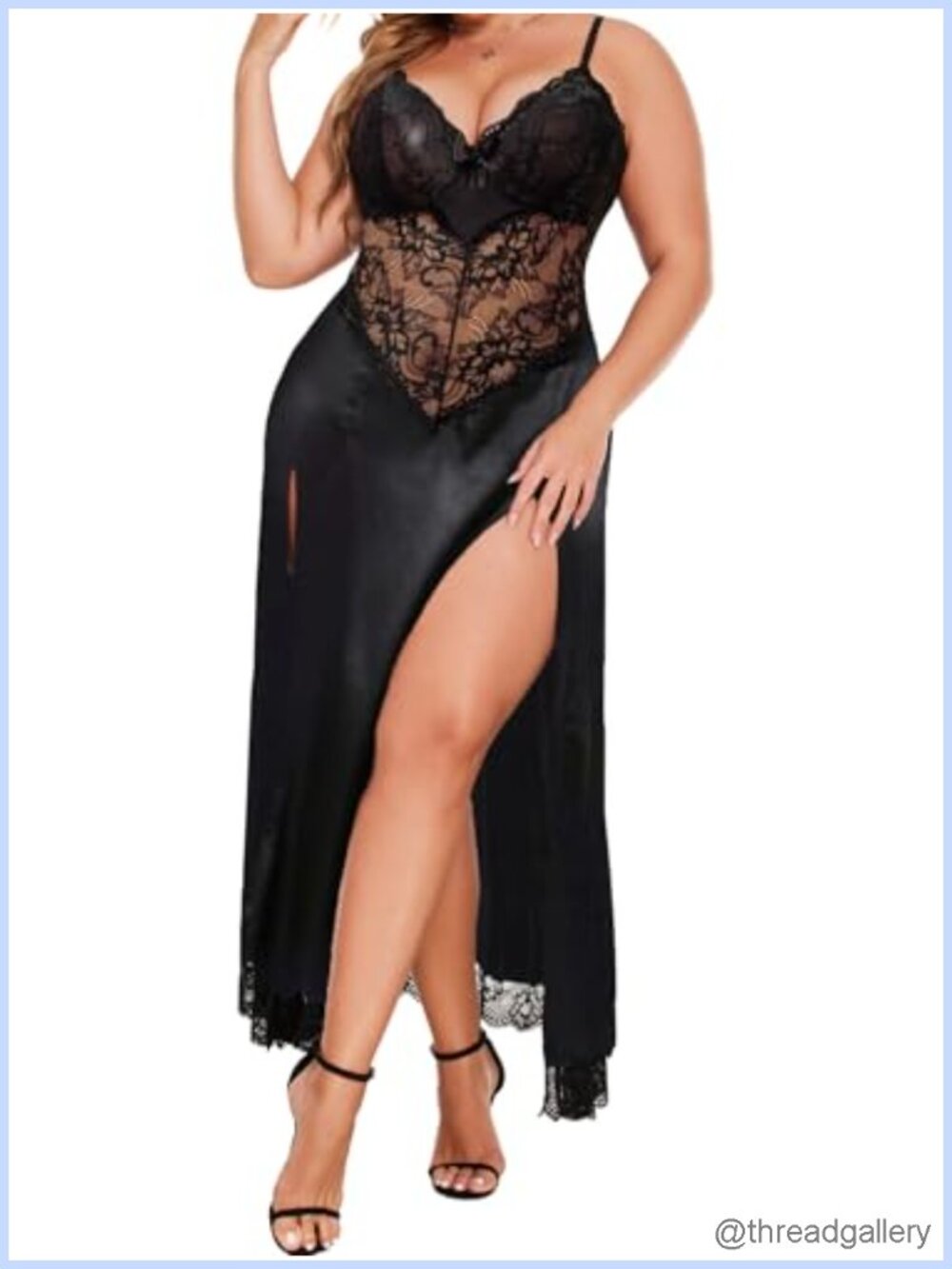 Plus Size Lingerie Mesh Maxi Nightdress Babydoll Exotic Sleepwear Side Slits
